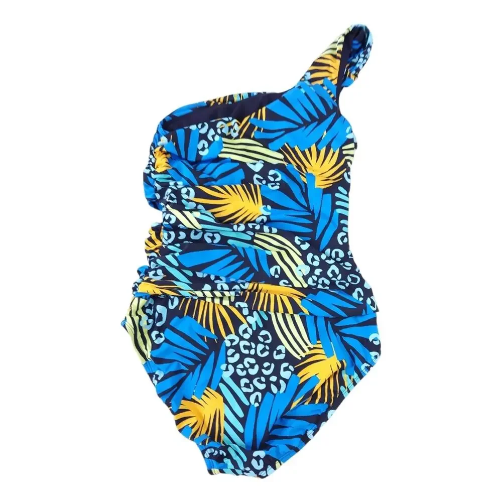 Clean Water One Piece Swimsuit One Shoulder Small Tropical Floral Bright Print